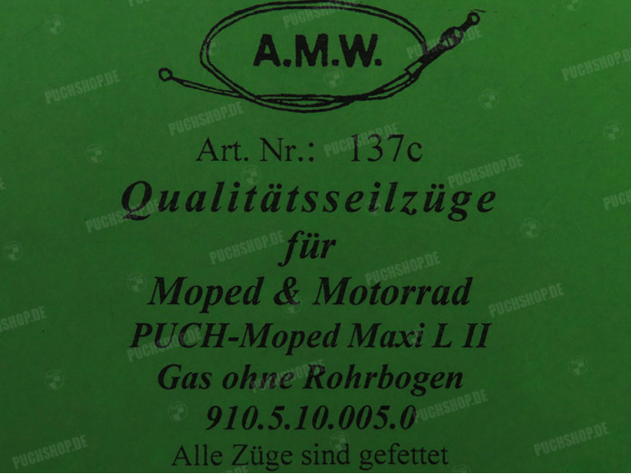 Cable Puch Maxi L2 throttle cable without elbow A.M.W.